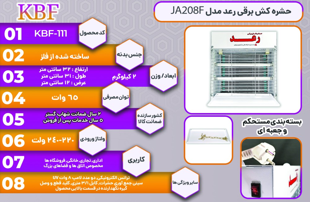 حشره کش برقی رعد مدل JA208F | کالای برق فروغی