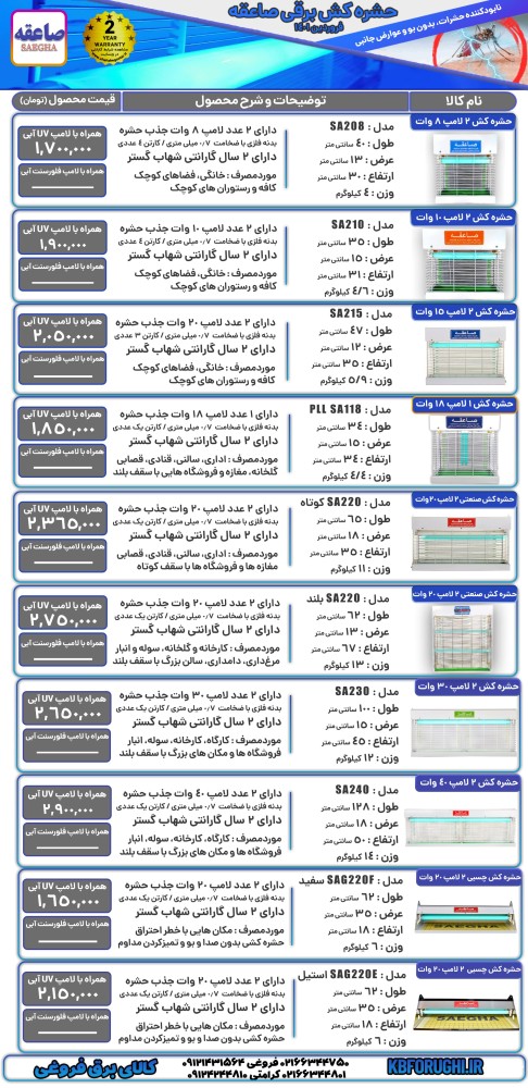 لیست قیمت محصولات کالای برق فروغی | کالای برق فروغی